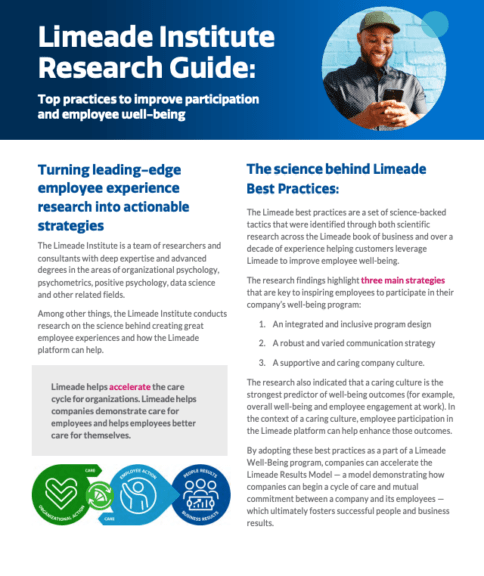 Limeade Institute Research Guide: Top Practices to improve participation and employee wellbeing.