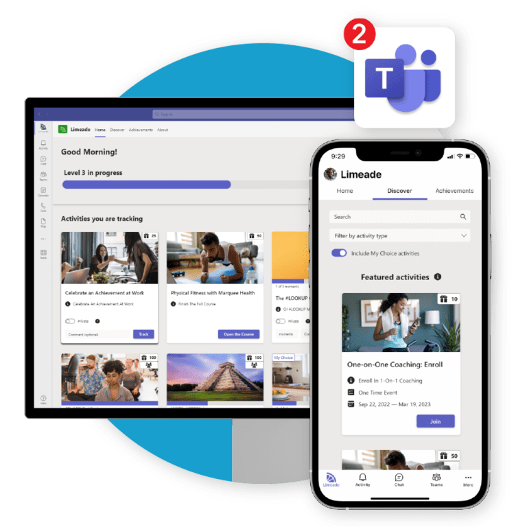 Microsoft Teams Integration on desktop and mobile into a Limeade well-being program