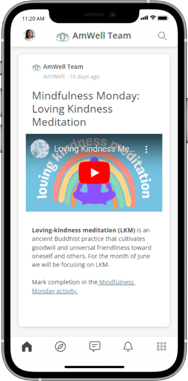 AmTrust Mindfulness Monday Meditation challenge on a mobile phone